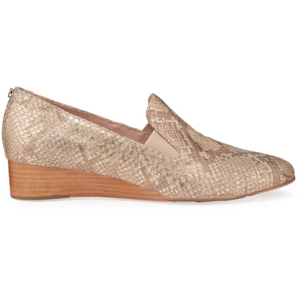 Taryn Rose Claudia Snake Wedge Slip-Ons in‎ Soft Gold Size 8.5 Metallic Neutrals